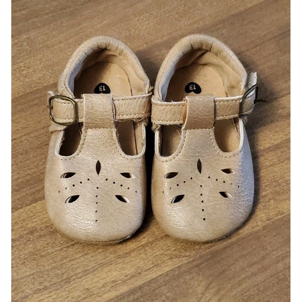 Myggpp Baby Girls Mary Jane Flats Beige Sz 13 CM (Toddler Sz 5) First Walkers